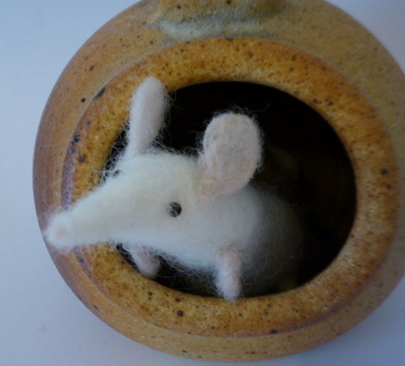 Needle felted little white mouse by JR Simpson