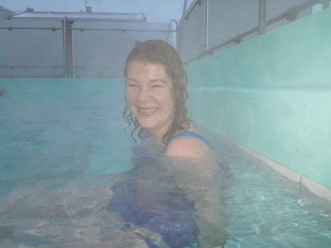 Judy in the thermal baths, Reykjavik Iceland 2017 photo by Kirsten Darley