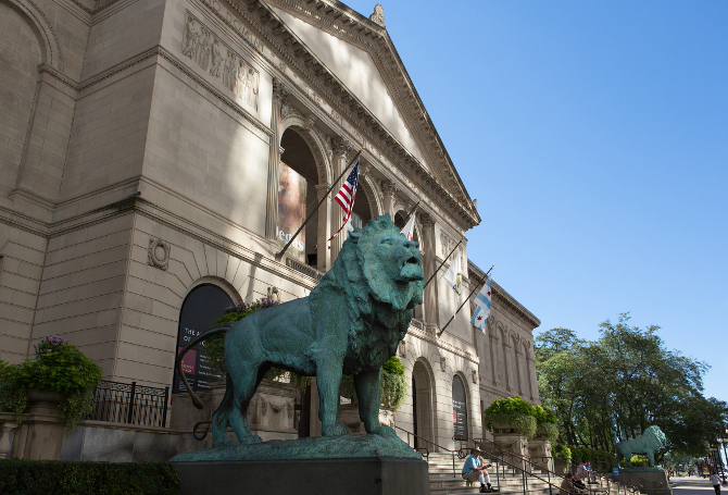 The Art Institute of Chicago, Michigan Avenue Entrance. Courtesy of the Art Institute of Chicago. Edward Kemeys, Lions