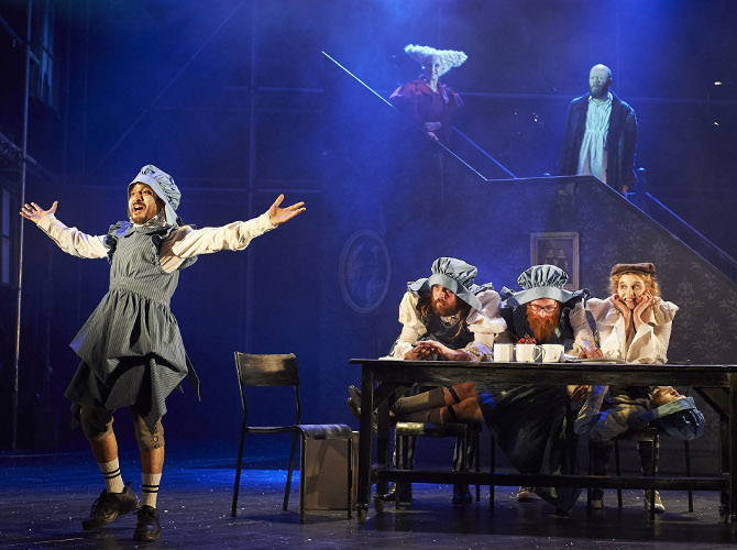 Saikat Ahamed and ensemble in A Christmas Carol at Bristol Old Vic, credit Geraint Lewis