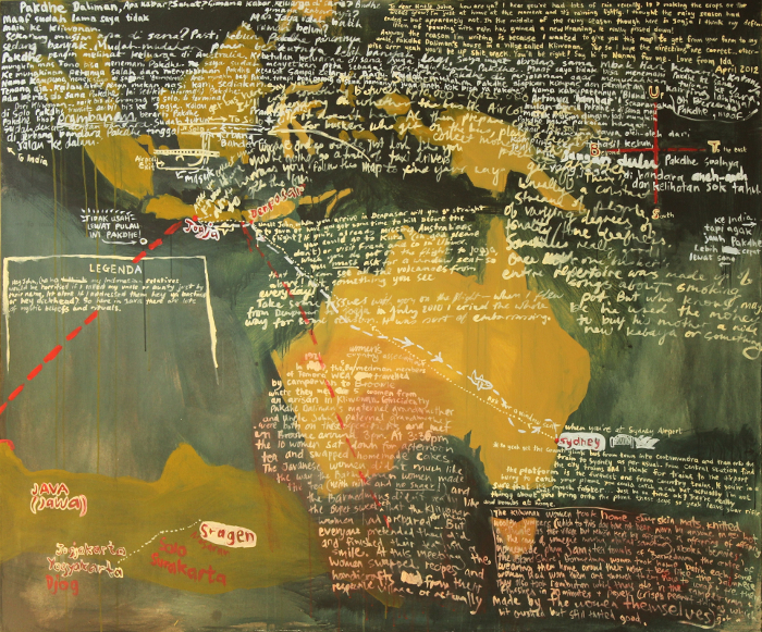 Map for Pakdhe Daliman and Uncle John 2012 acrylic on canvas 150x180cm by Ida Lawrence