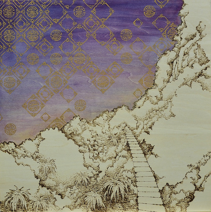 Pont_Acrylic and pyrography on wood by Michelle Loa Kum Cheung