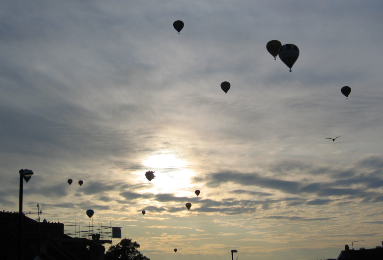 Hot air balloons over Bristol by Judy Darley