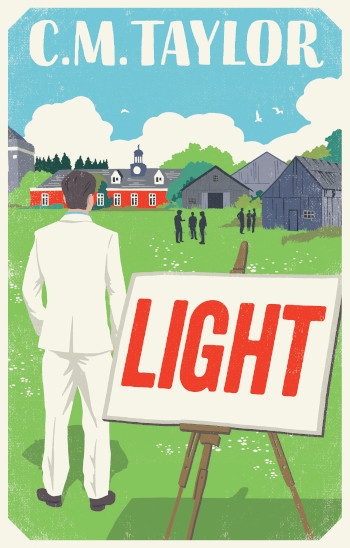 Light front cover showing an illustration of a man in a white suit looking at fields, a house and barns.