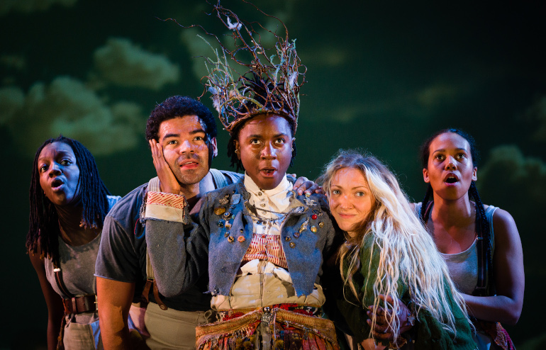 Kandaka Moore (Zillah), Ash Hunter (Heathcliff), Nandi Bhebhe (The Moor), Lucy McCormick (Cathy) and Witney White (Frances Earnshaw:Young Cathy). Credit Steve Tanner
