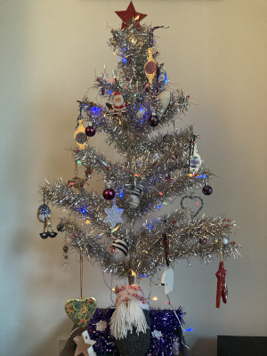 Vintage 1960s silver tinsel Christmas tree