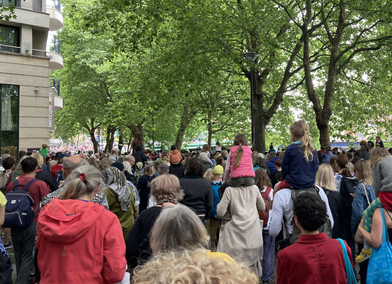 Crowd on Welsh Back Bristol. Photo by Judy Darley