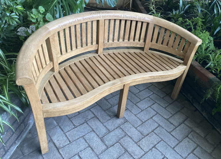 Happy to Chat bench, Pavilion Gardens, Buxton. Photo by Juduy Darley